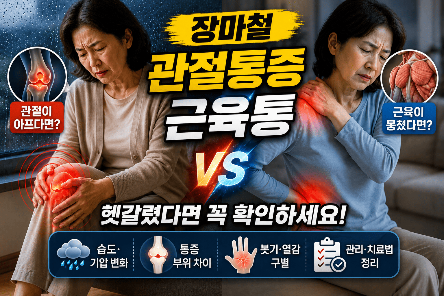 장마철 관절통증과 일반 근육통 차이