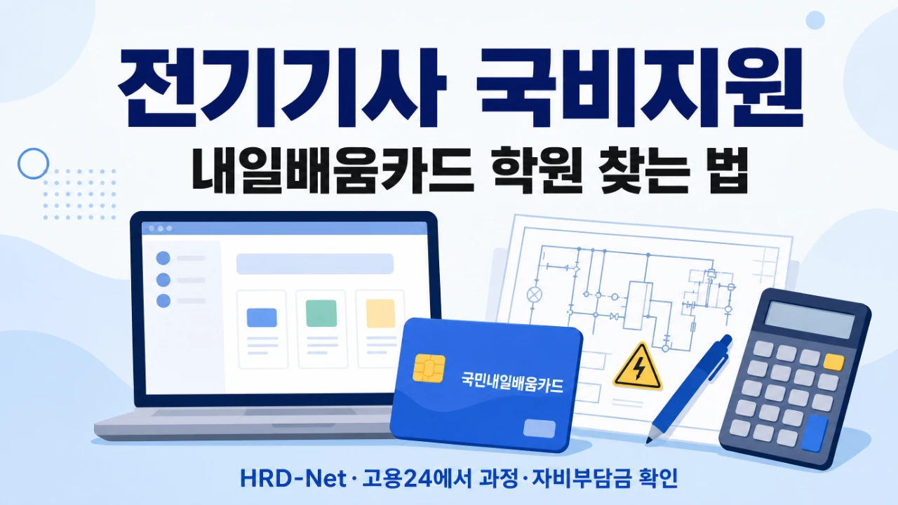 전기기사 국비지원과 내일배움카드 학원 찾는 법을 안내하는 대표이미지