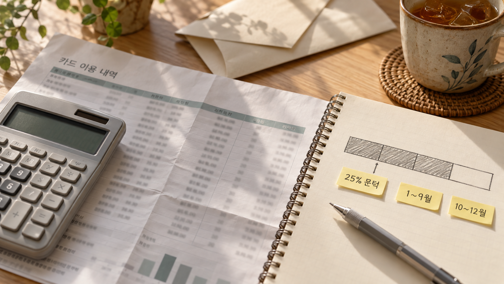 카드 명세서 위에 올려 둔 계산기