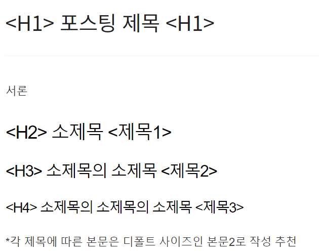 H태그 간의 위계를 한눈에 보이도록 정리하였습니다.