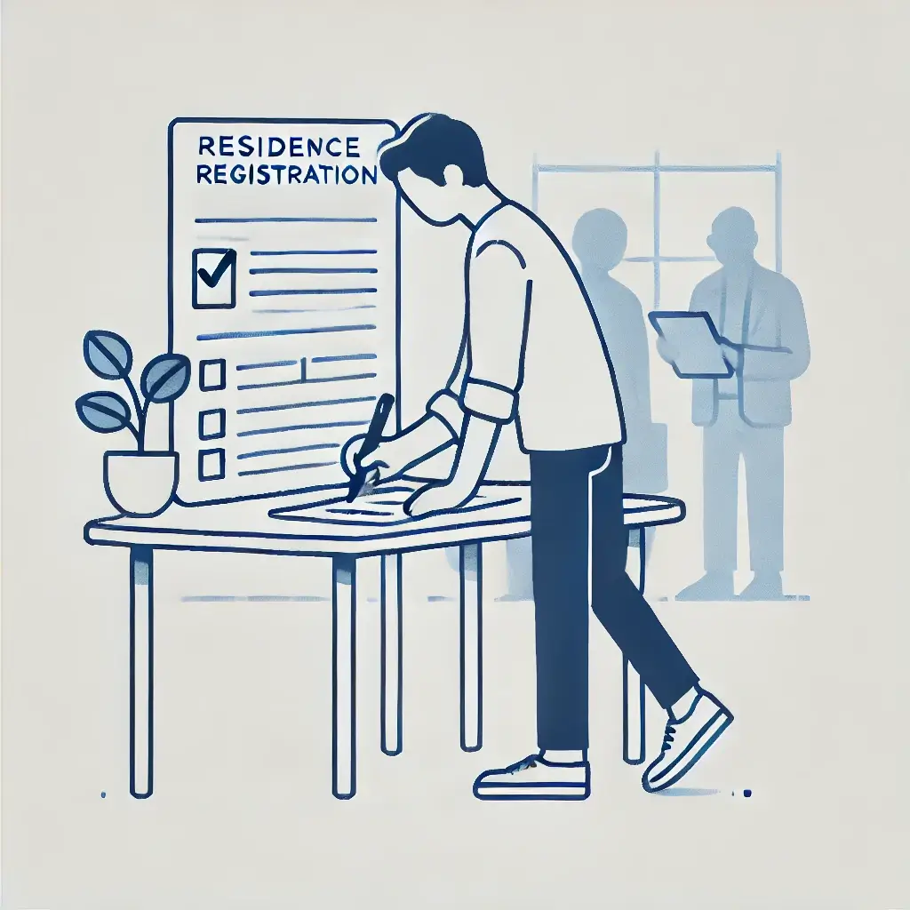 주민센터에서 전입신고서를 작성 중인 남자