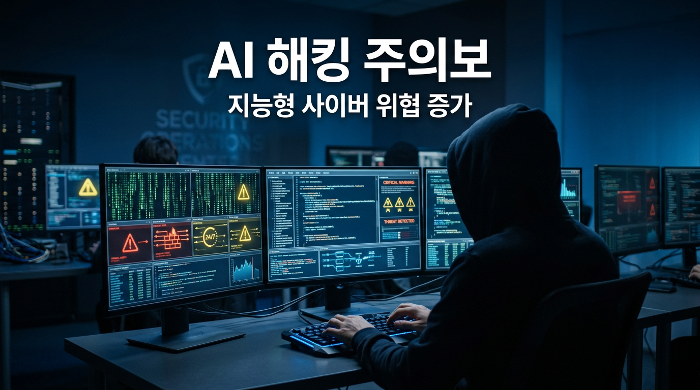 AI 해킹과 사이버 보안 위협을 보여주는 사진