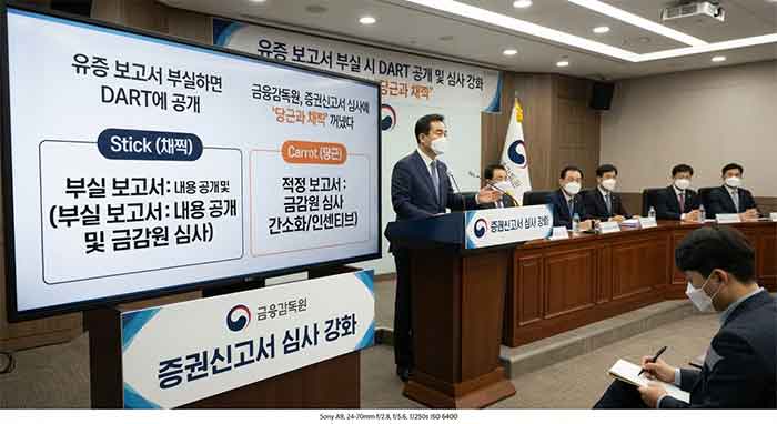 금감원의 유증 보고서 심사 강화 발표 현장.