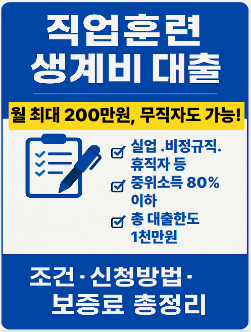 직업훈련 생계비 대출 2025 총정리(신청방법, 한도, 이율, 조건, 후기)