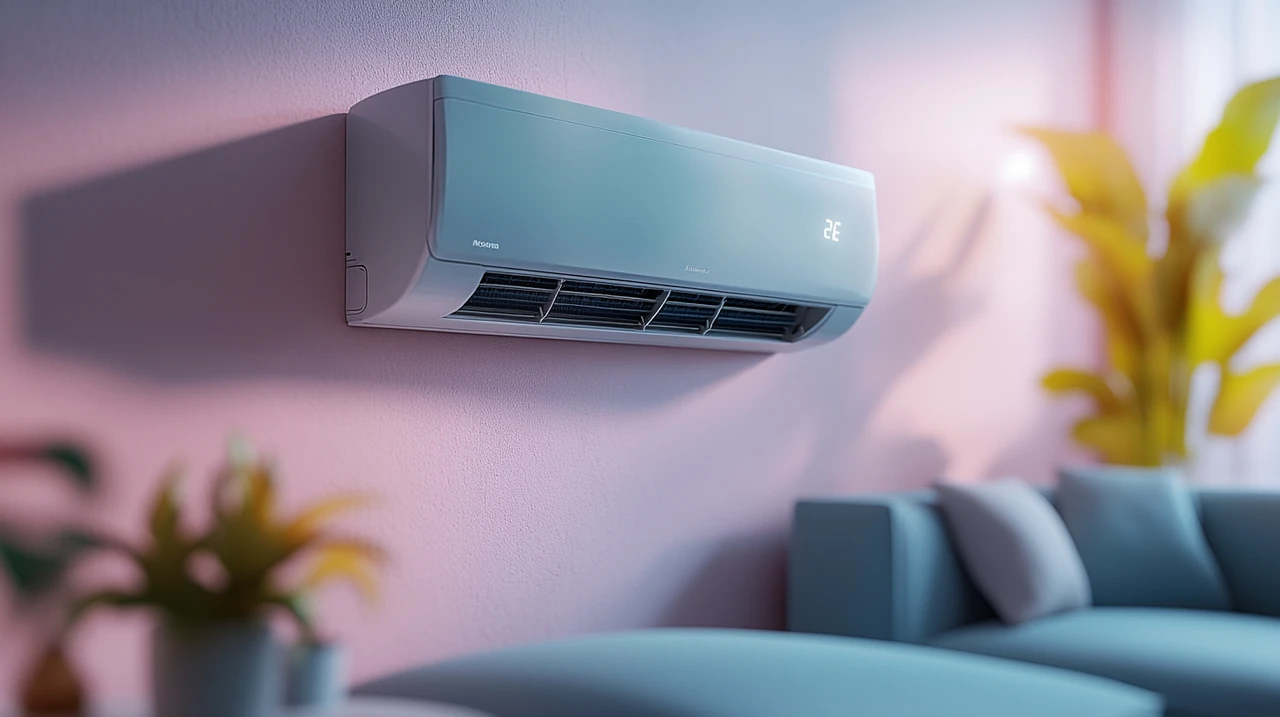 고효율 에어컨 사용 전후의 에너지 비용 변화를 보여주는 시각적 자료로, 환경 친화적인 에어컨의 에너지 절감 효과를 부각합니다.