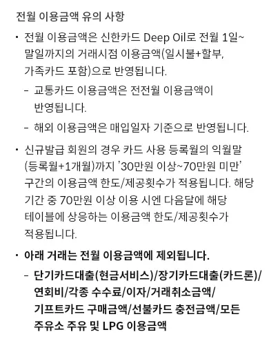 신한카드+딥+오일+카드+전월실적+유의사항