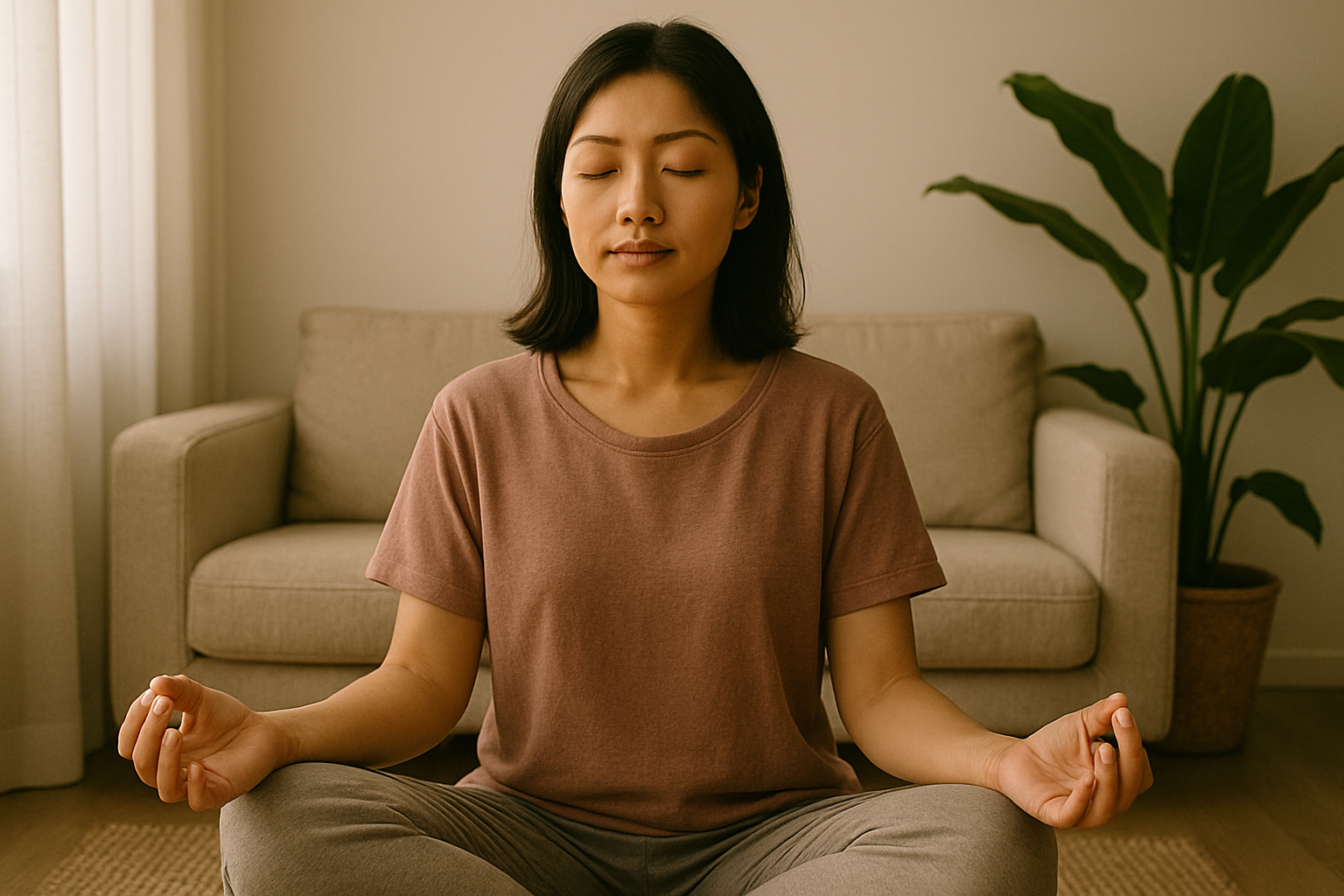 명상하는 여인의 평화로운 순간