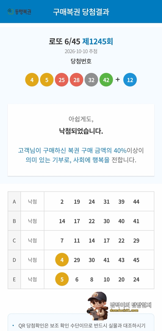 로또 6/45 제1245회 결과