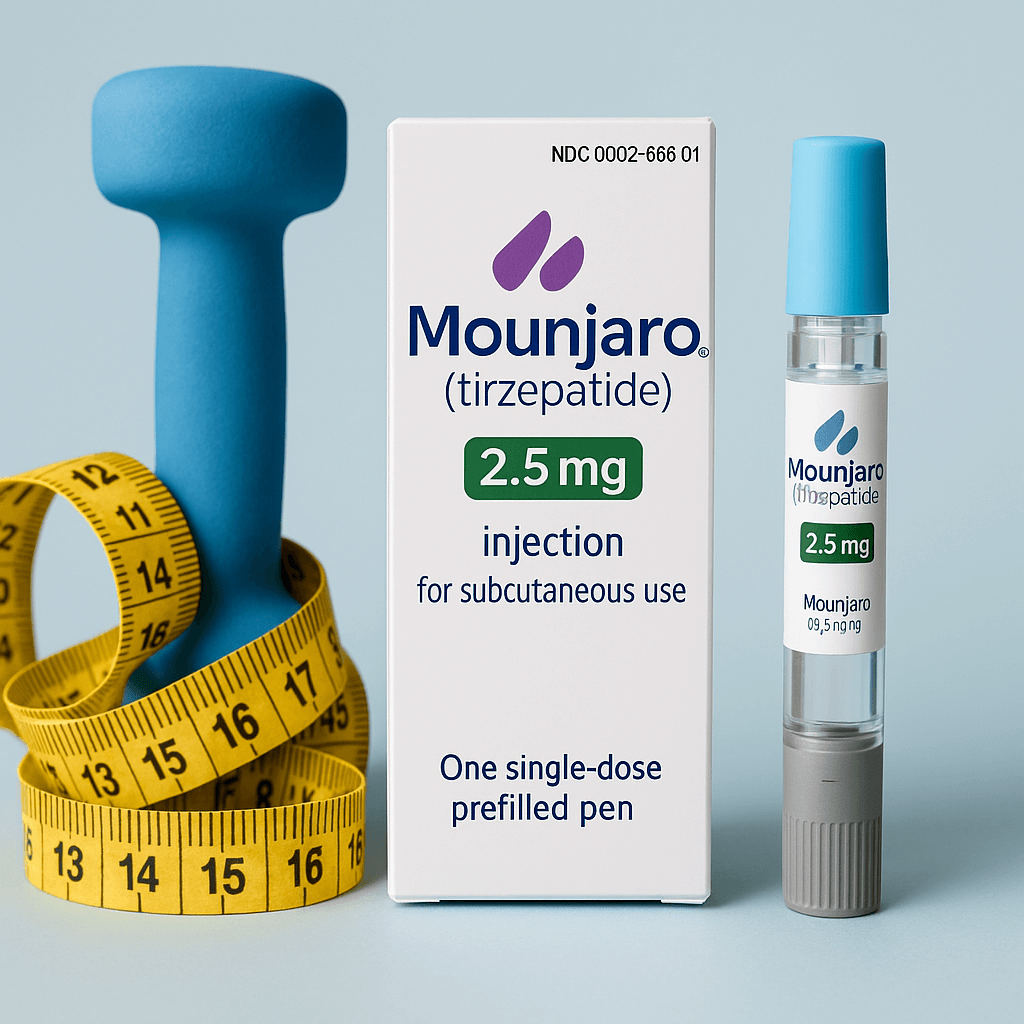 주 1회 투여로 체중 감량과 혈당 조절을 돕는 마운자로 약물 설명 이미지