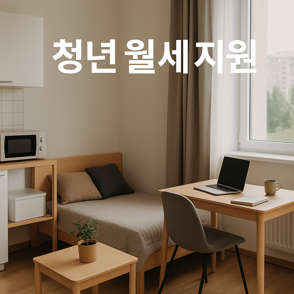 밝은 햇살이 드는 원룸 인테리어와 깔끔한 책상, 침대, 주방