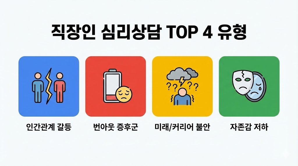 심리 상담 전문가가 직장인 스트레스 지수와 4가지 심리 유형 데이터를 분석하는 대시보드 화면