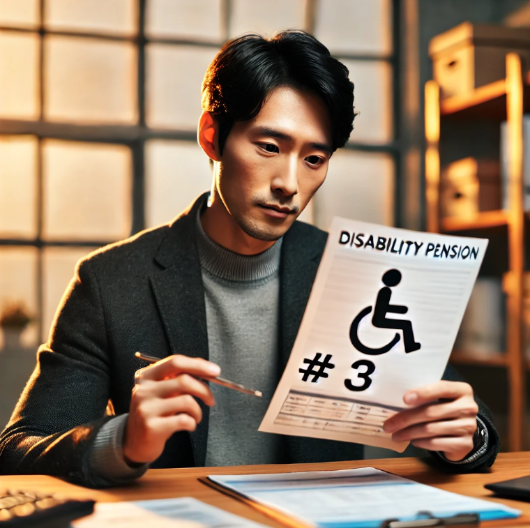 장애연금을 신청하기 위해 서류를 검토하는 모습
