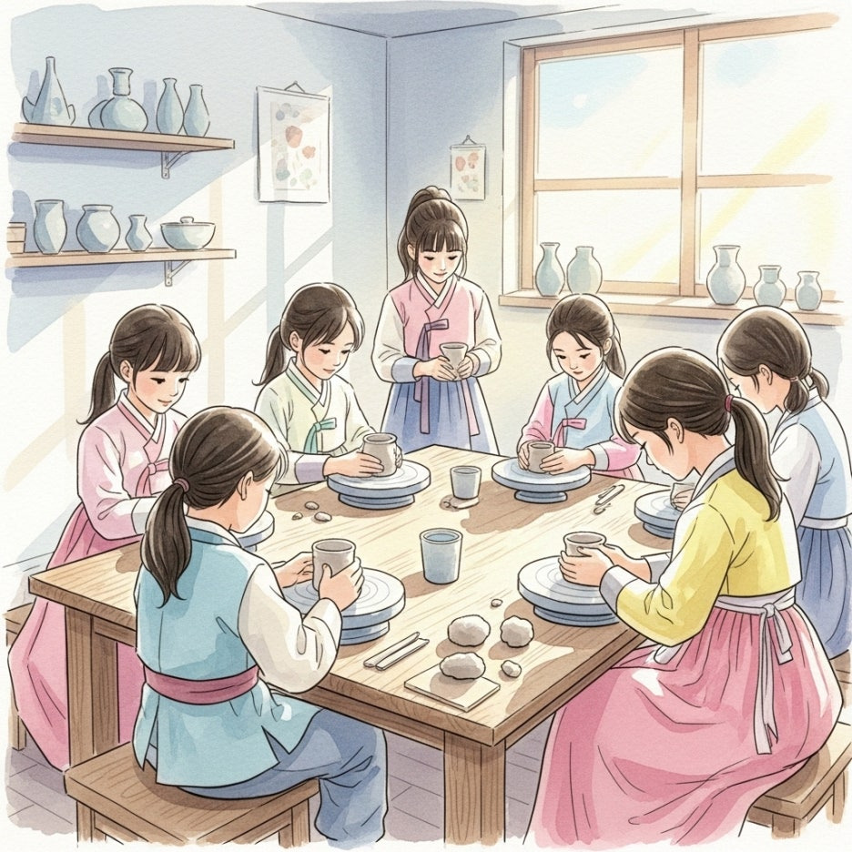 전통 공예 체험을 즐기는 아이들의 모습