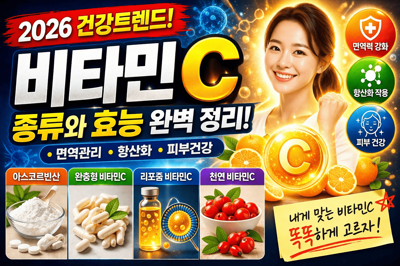 비타민 C 종류와 효능 (2026 건강트렌드, 면역관리, 항산화)