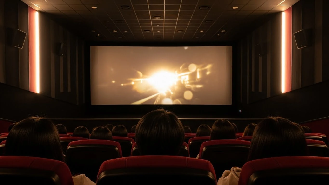 영화관에서 영화를 관람하는 장면