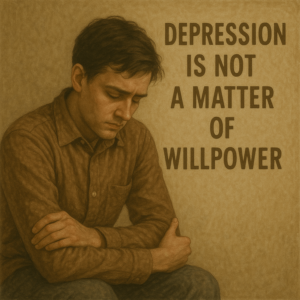 우울증은 의지의 문제가 아닙니다 라는 글의 제목을 표현한 이미지