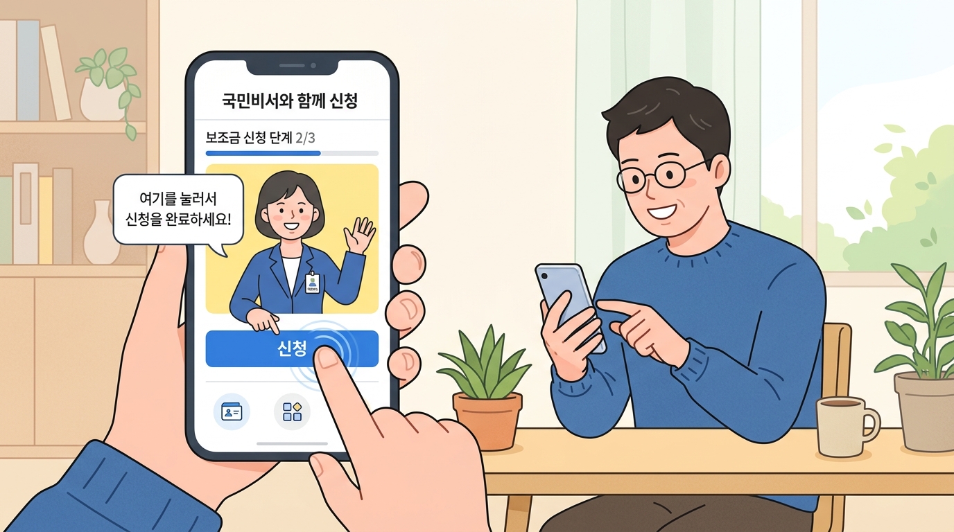 고유가 피해지원금 2차 신청을 위해 국민비서 알림 서비스를 이용하는 한국인