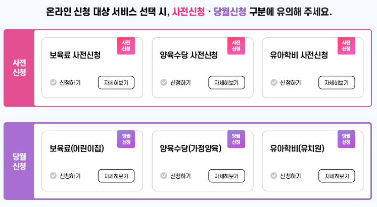 복지로 사이트 보육료,양육수당,유아학비 신청방법