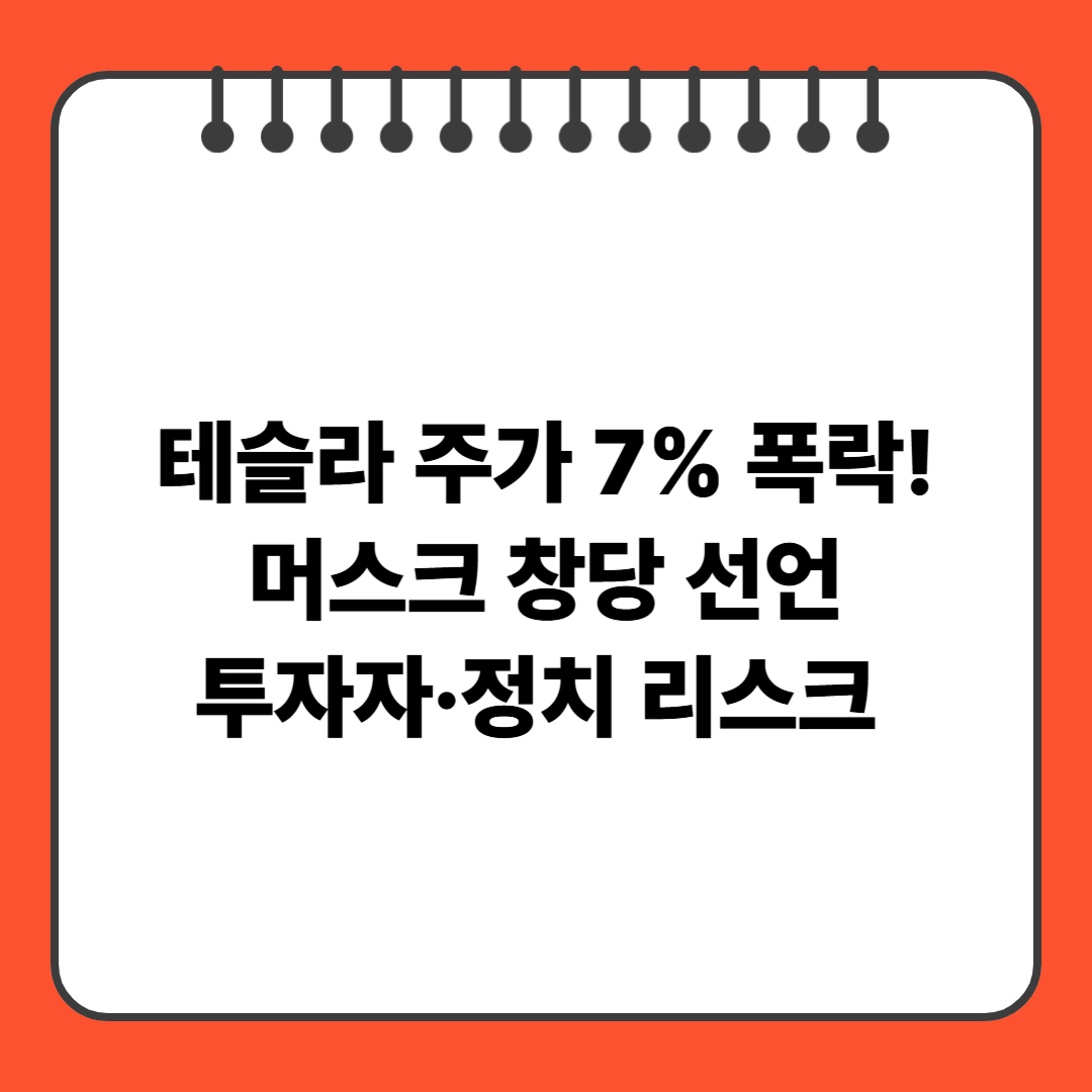 테슬라 주가 7% 폭락! 머스크 창당 선언투자자·정치 리스크