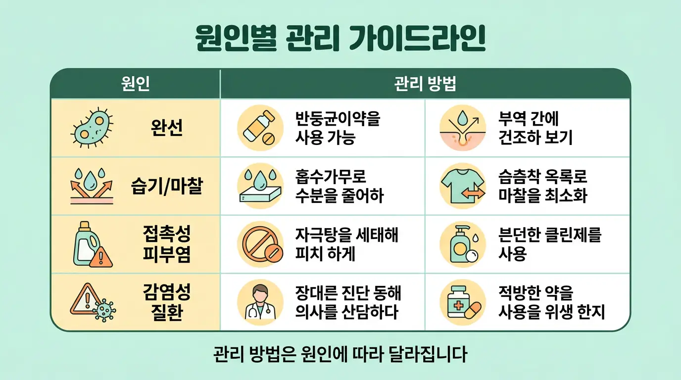 사타구니 가려움증 원인별 관리 방향 비교표
