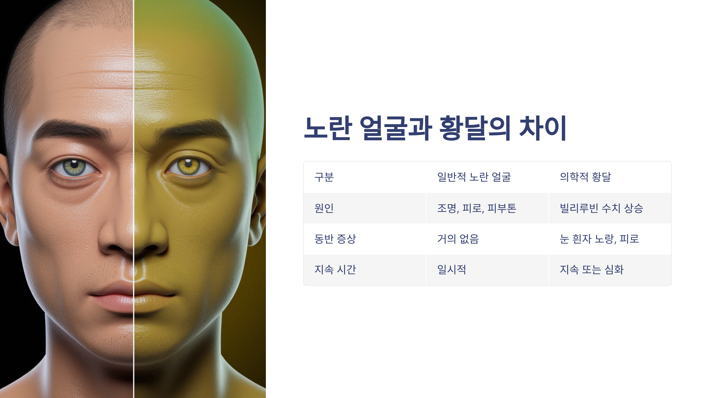 노란 얼굴과 황달의 차이