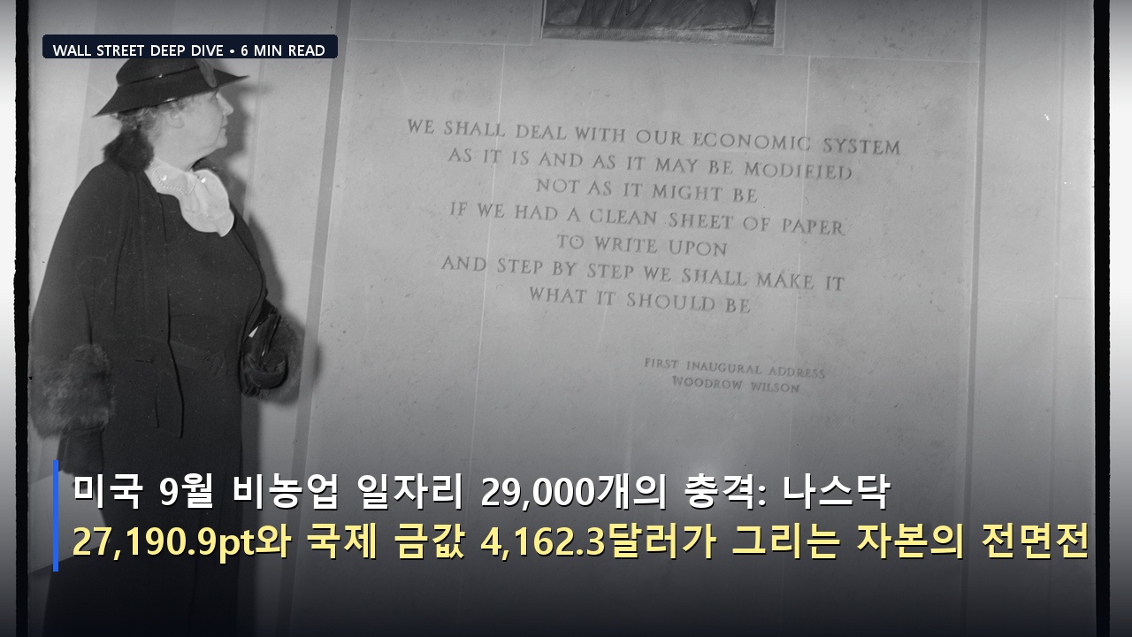 미국 9월 비농업 일자리 29,000개의 충격: 나스닥 27,190.9pt와 국제 금값 4,162.3달러가 그리는 자본의 전면전