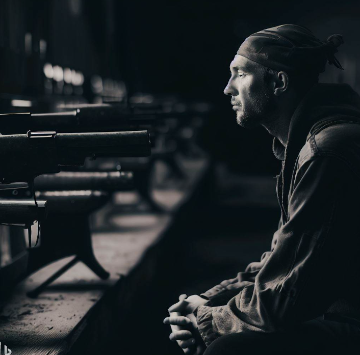 총알이 발사될 때까지는기다리는 사람(made by Bing)