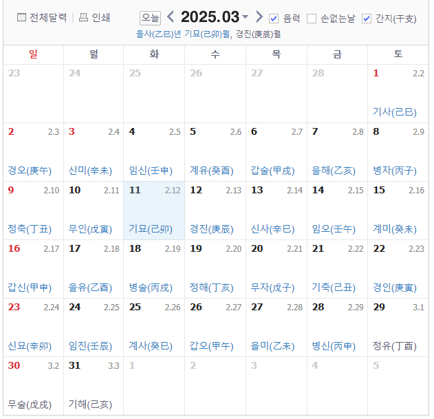 만세력 달력 보기 방법 무료 사이트