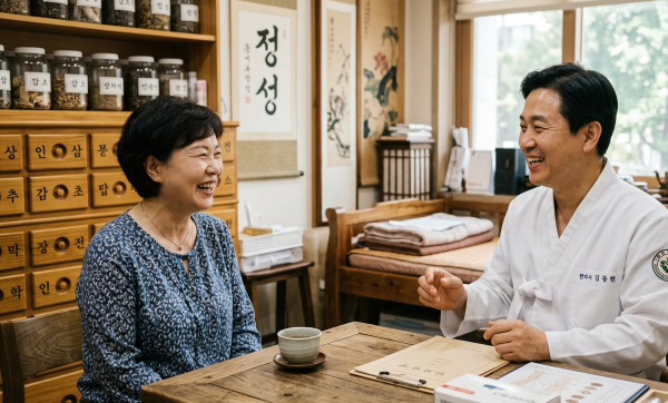 구로허리디스크한의원에서 대화를 나누고 있는 모습