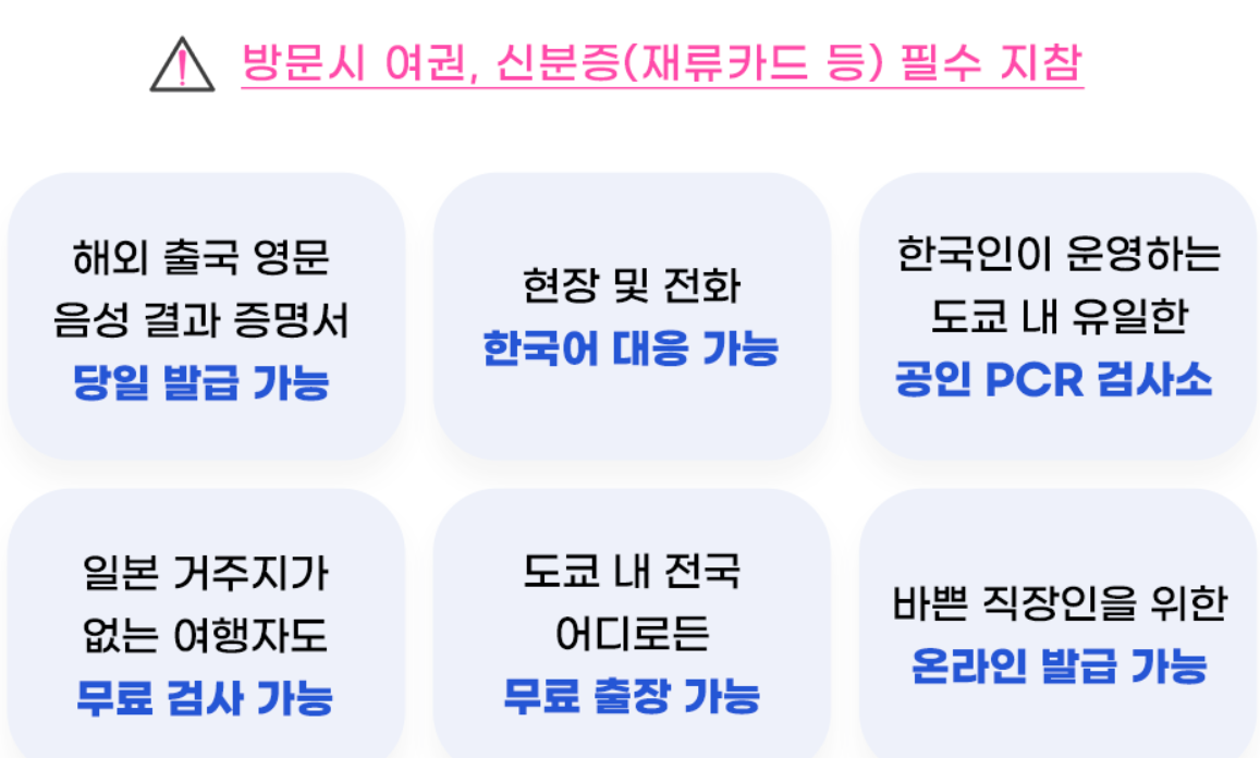 PCR 검사센터 방문시 필요한 서류가 적혀있다