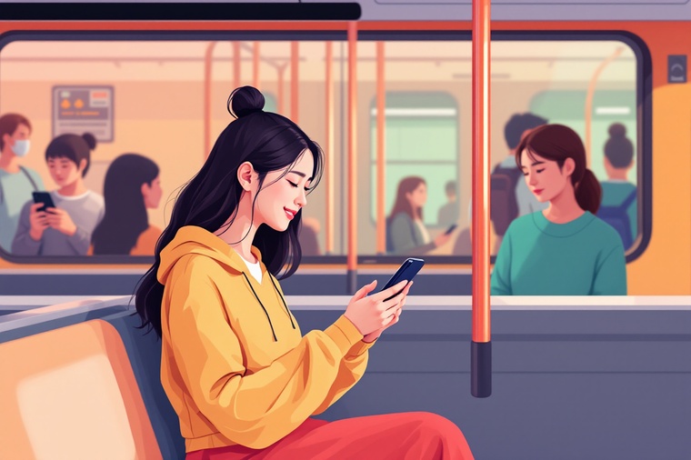 어플확인하는 여성