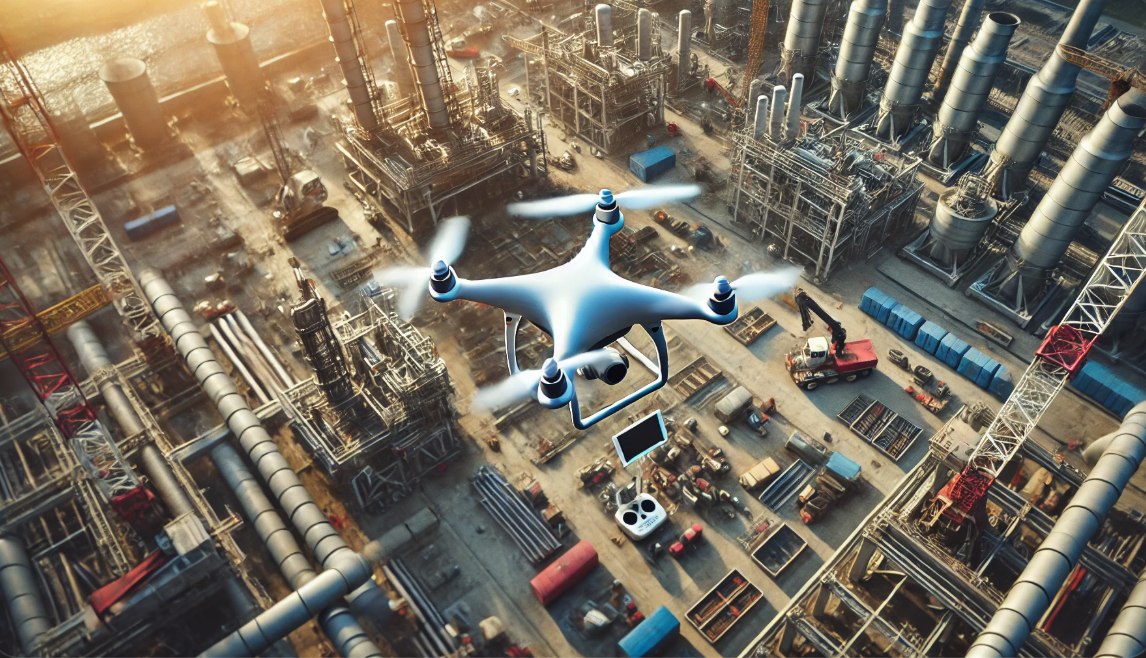 건설 현장 위를 날아다니는 드론