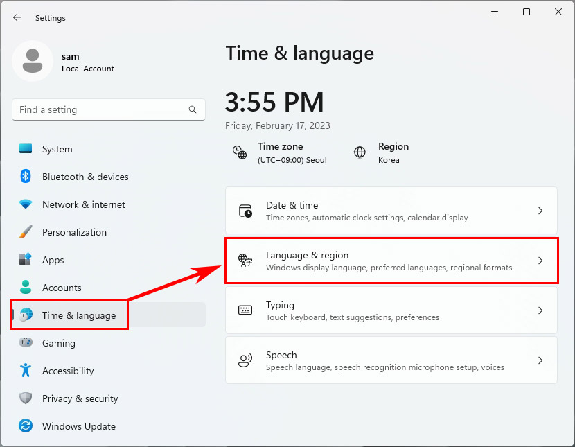 windows11 language region