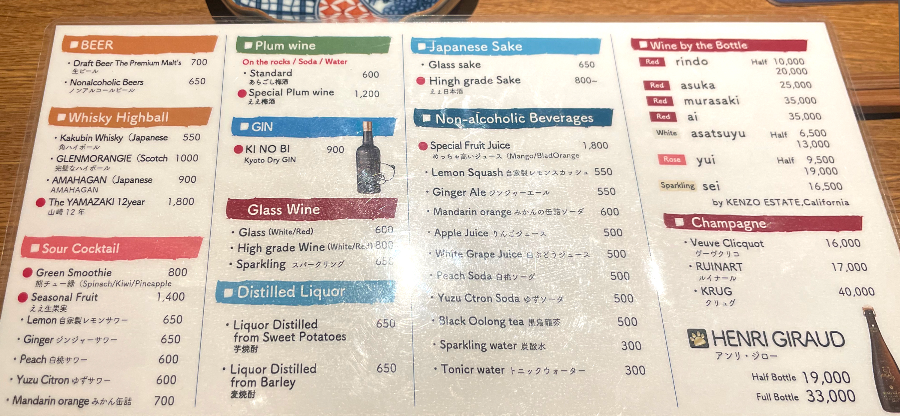 쿠마노 야키토리 술메뉴