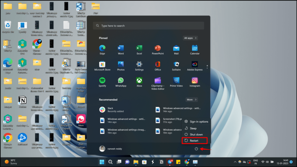 윈도우 재시작 버튼