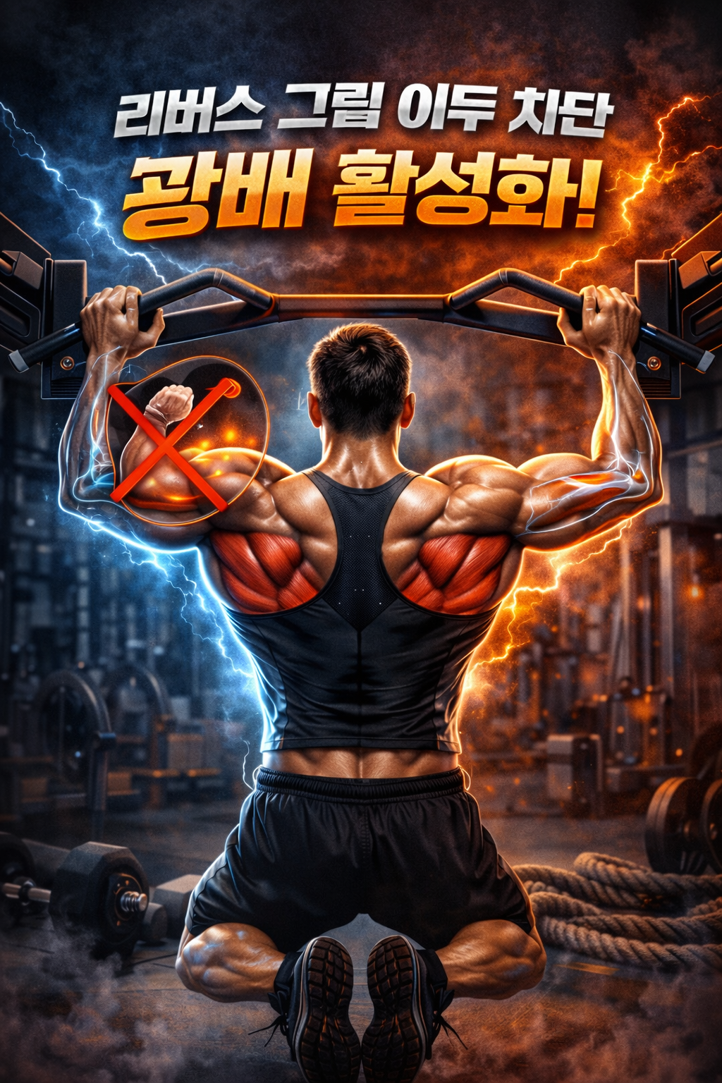 리버스 그립에서 이두 차단하고 광배 쓰는 구조