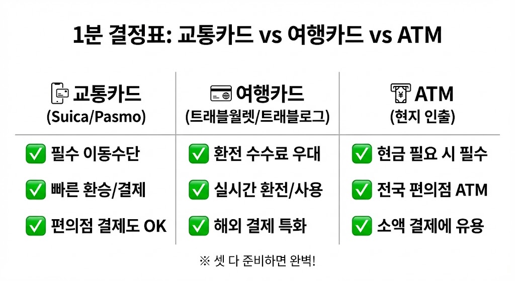 일본 여행카드·교통카드·ATM 한 번에 보기(2026 최신)|초보자도 10분이면 “실수 0” 세팅