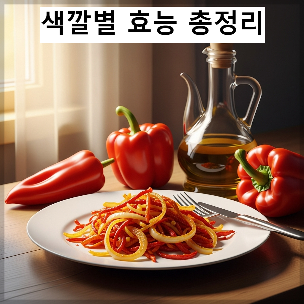 혈관 건강에 좋은 파프리카 볶음 요리와 신선한 파프리카 이미지