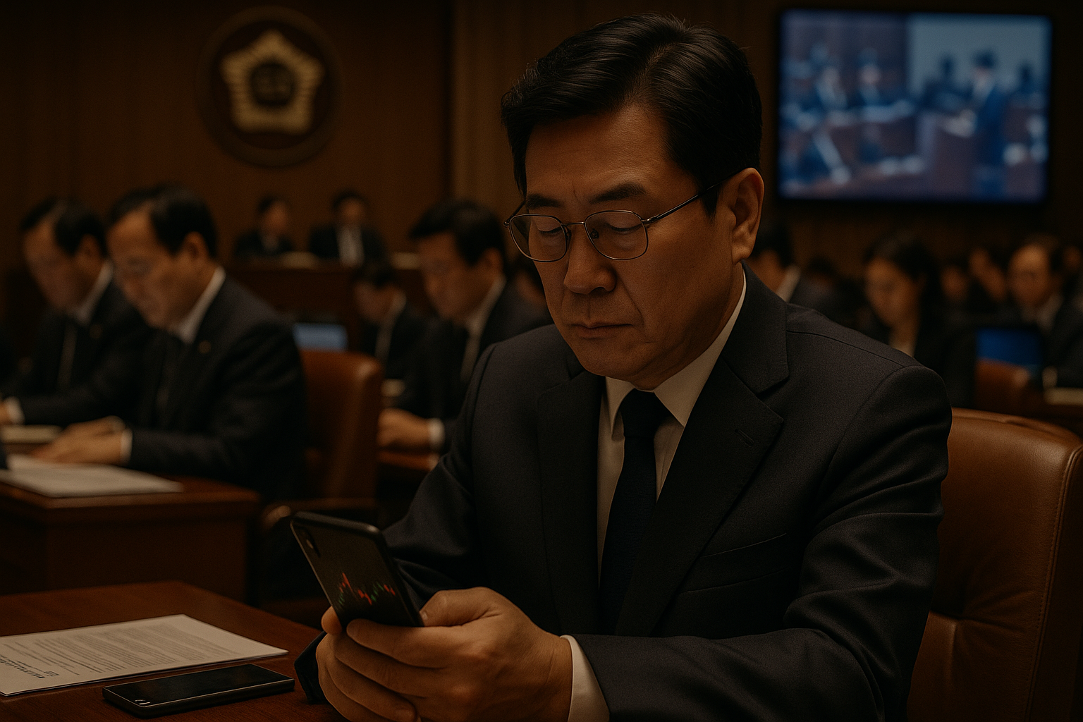 스마트폰으로 주식 거래를 하는 국회의원