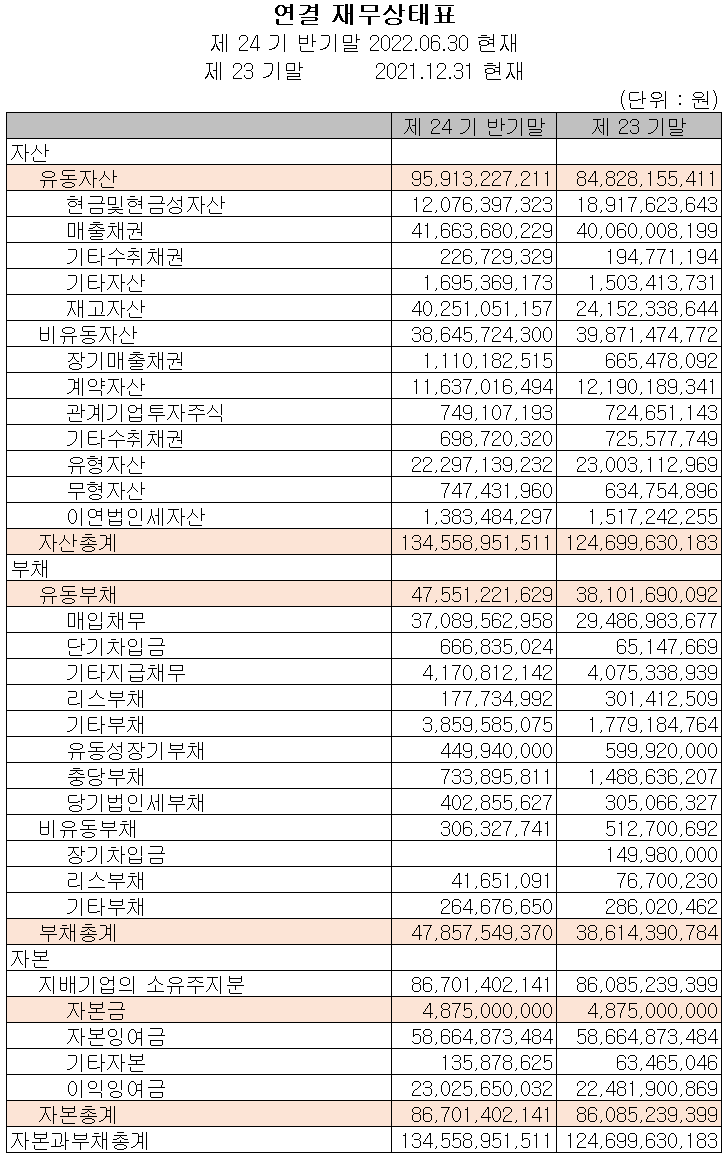 로보스타 - 재무상태표
