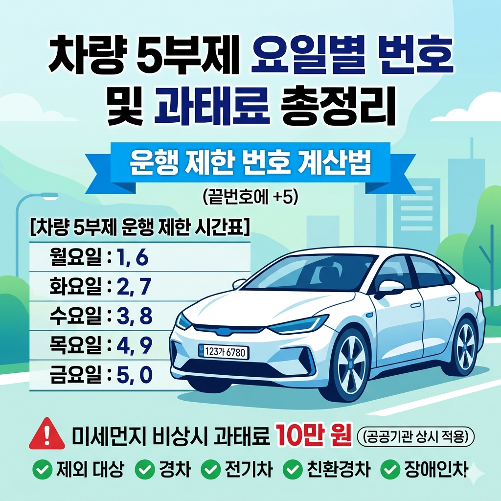 차량 5부제 요일별 번호 및 과태료 총정리 (2026 최신판)