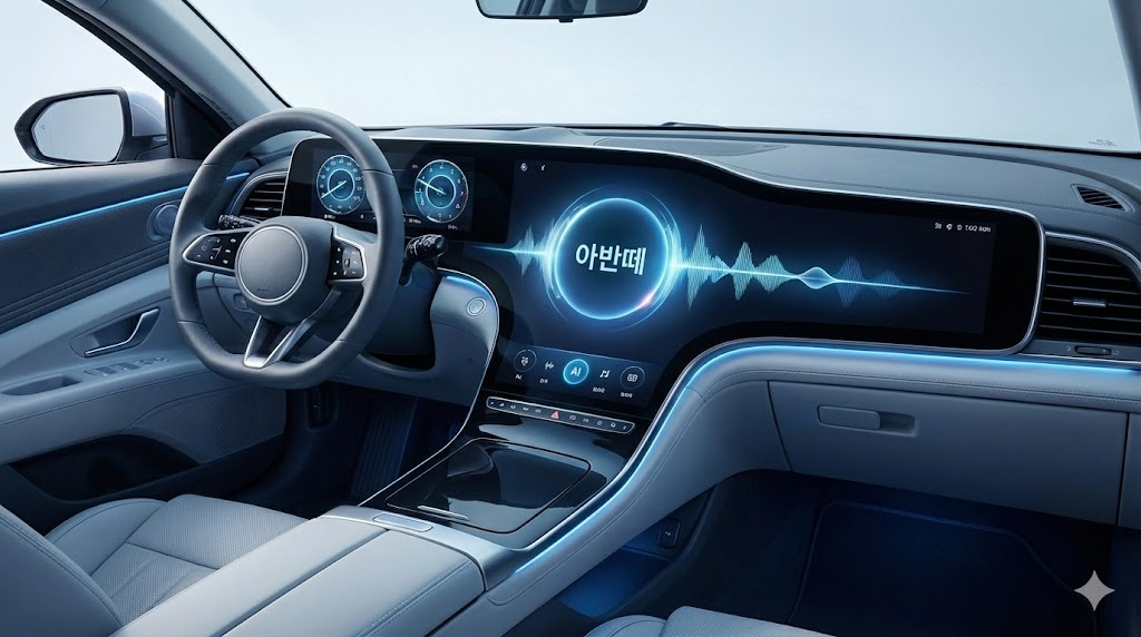 사용자 편의성을 극대화한 현대적 세단의 실내 디지털 콕핏 디자인 모습입니다.