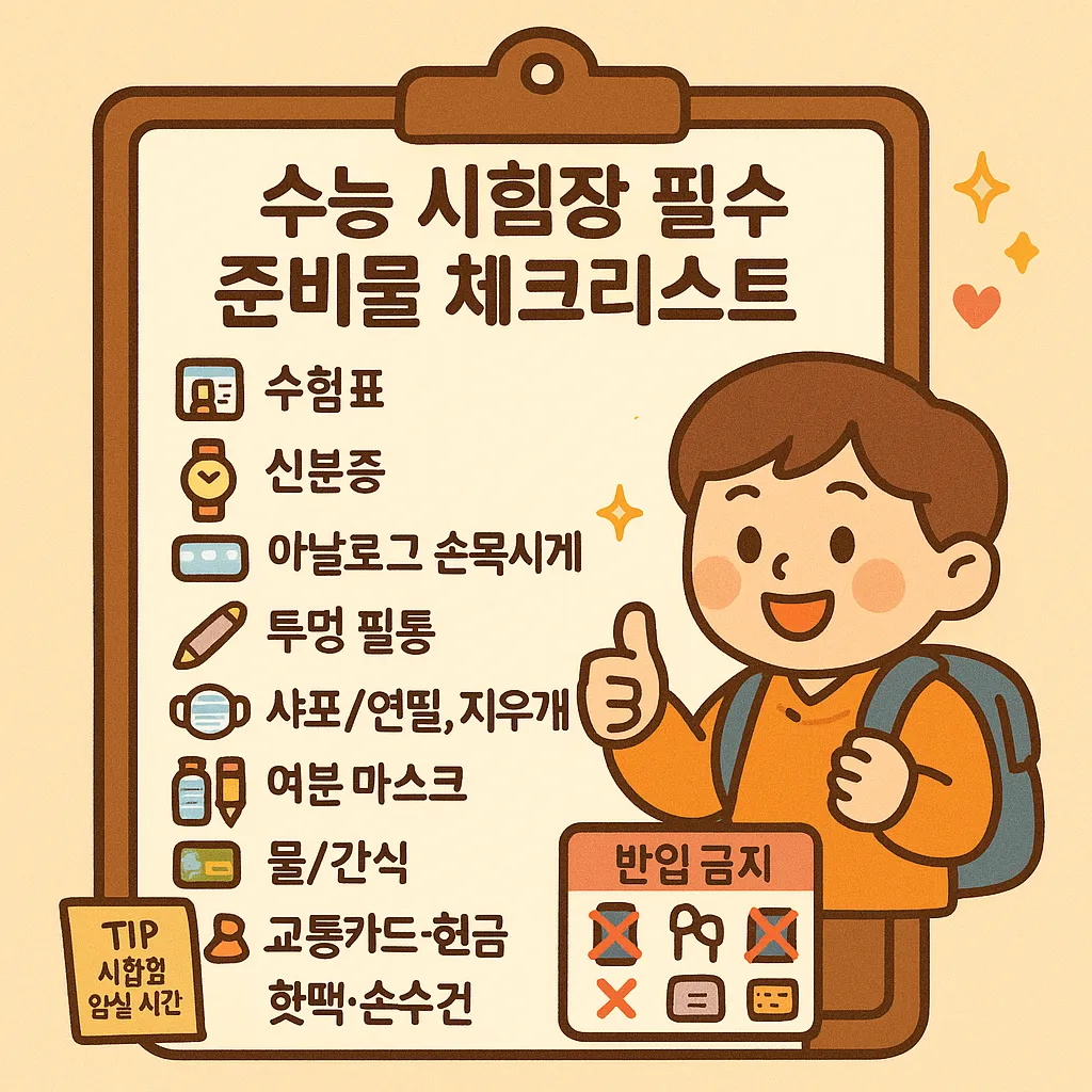 수능 시험장 필수 준비물 체크리스트