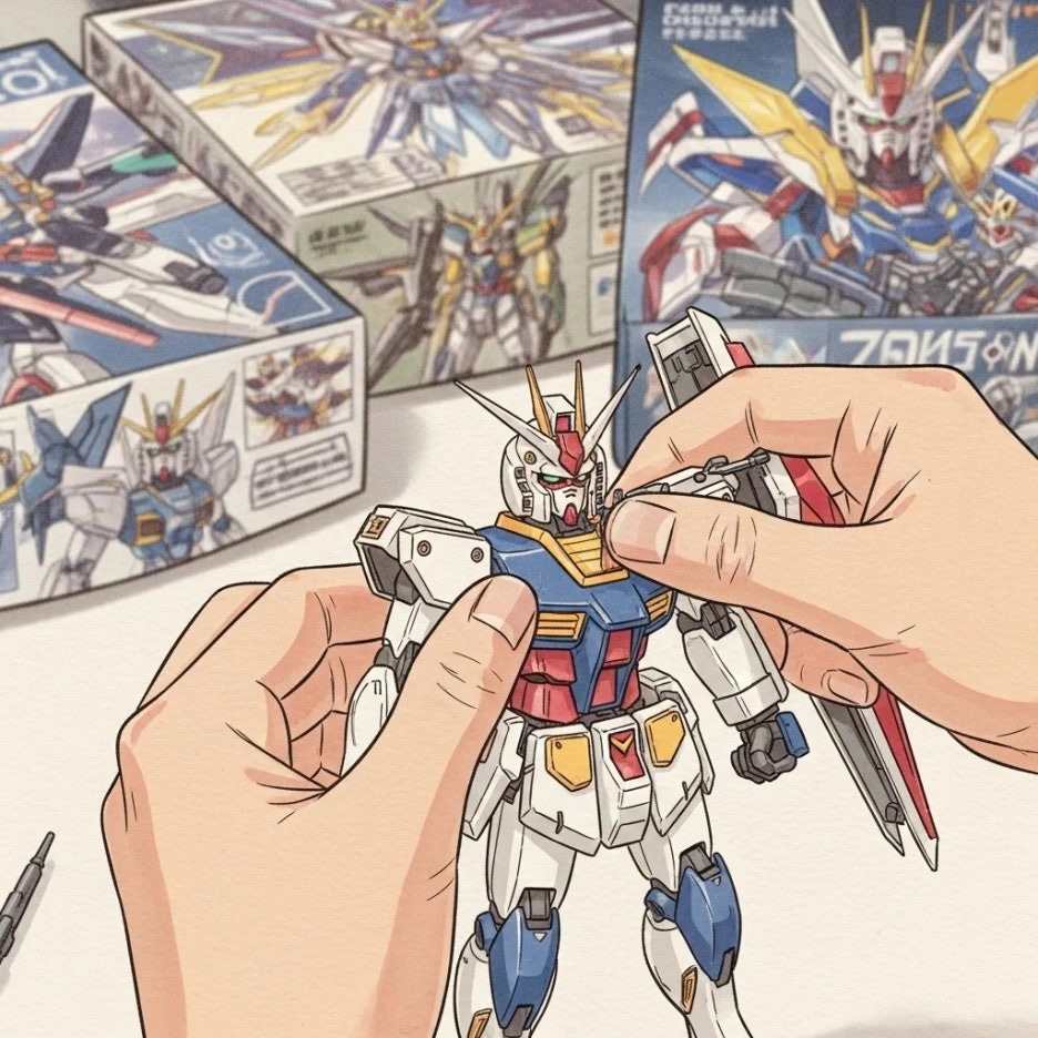 섬세하게 건프라를 조립하는 손