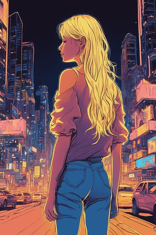 Playground AI로 생성한 그림(1) - 네온사인에 빛나는 소녀