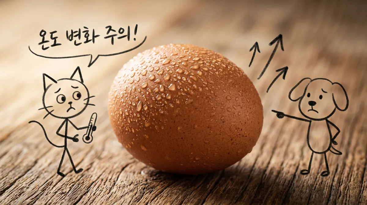 계란 표면 결로 현상 - 온도 변화로 인한 큐티클층 손상 경고