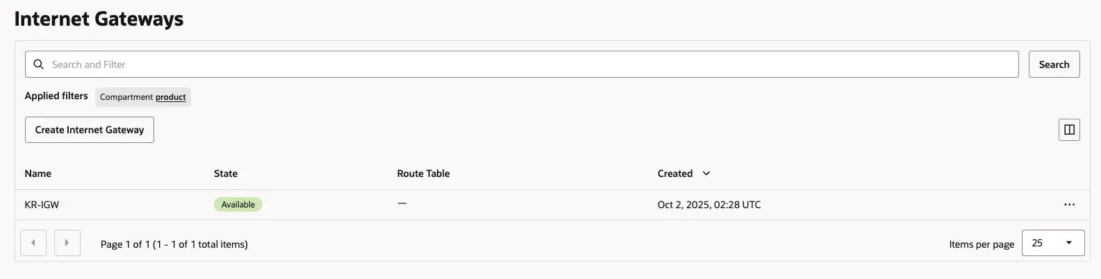 오라클 클라우드 - VCN - Internet Gateways