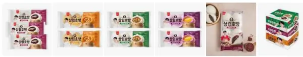 팥호빵과 치즈&#44; 야채호빵&#44; 찜기에 담겨있는 호빵과 봉지포장된 호빵들