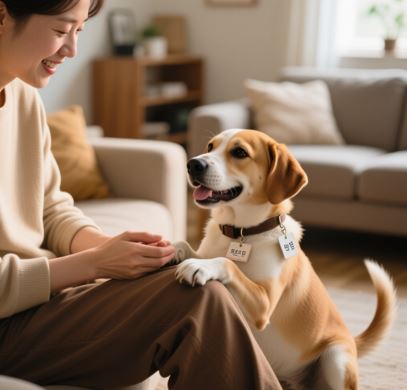 강아지를 입양 후 보호자와 강아지가 교감 하는 행복한 순간의 모습