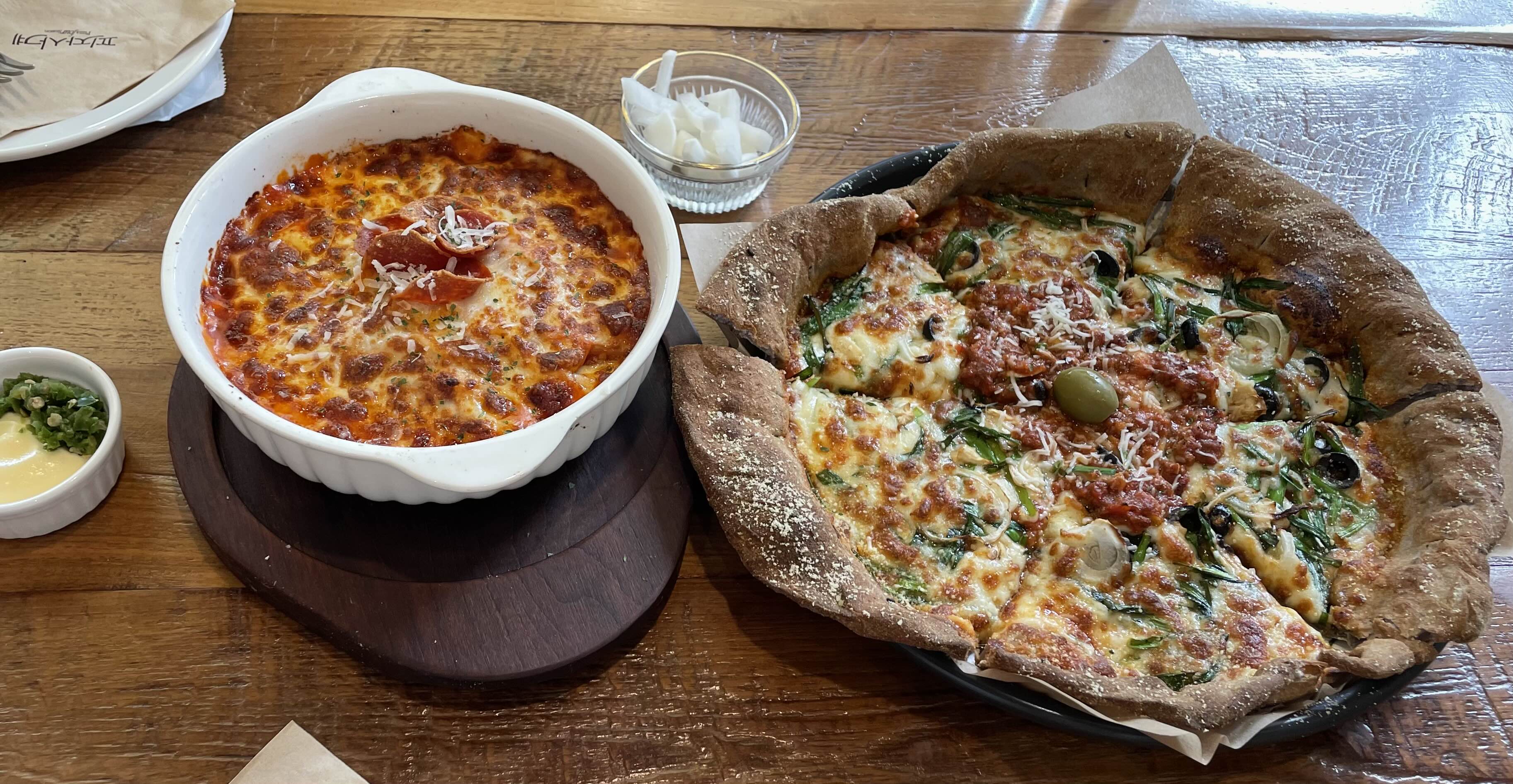 피자사계에서 주문한 음식들